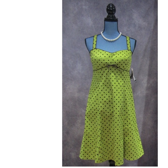 R&K Dresses & Skirts - NEW R&K Lime Green & Brown Polka Dot Dress 10P